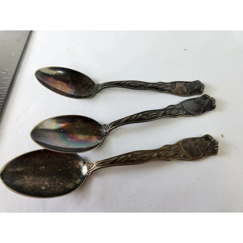 3 VTG MOTHERS SILVERPLATED SPOONS Flatware Wheat Harvest Thanksgiving Sickle